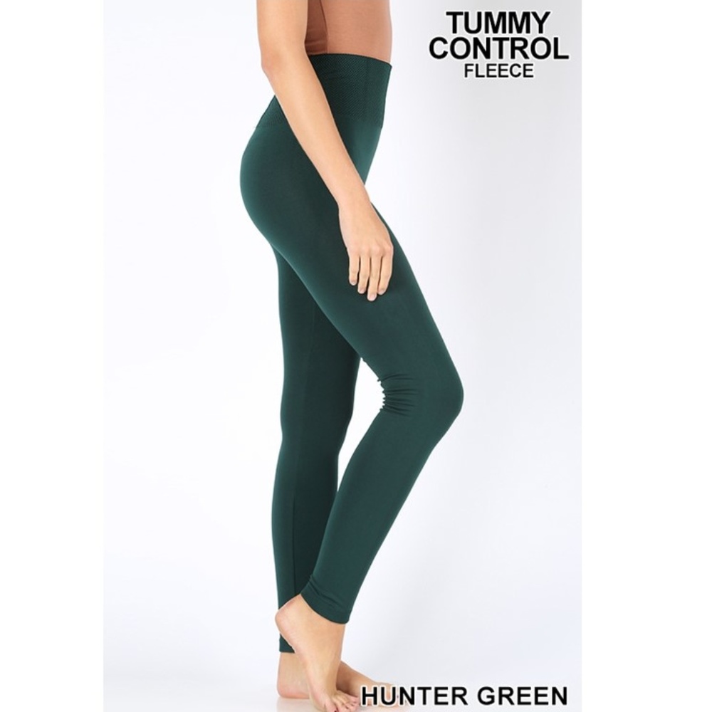 NEW! HUNTER GREEN FLEECE LINED LEGGINGS